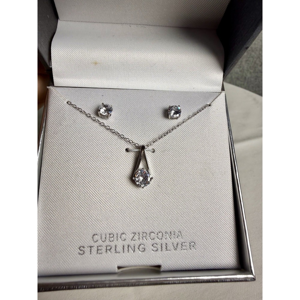 PRIMROSE Sterling Silver Cubic Zirconia Pendant Necklace & Earrings Set NIB